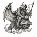 grim reaper steam train angel tattoo design idea