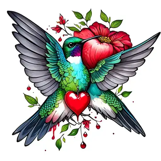 hummingbird holding a bleeding heart flower tattoo design idea