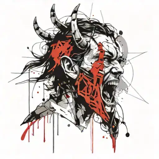 Loki's head and mouth are sewn up with threads tattoo design idea