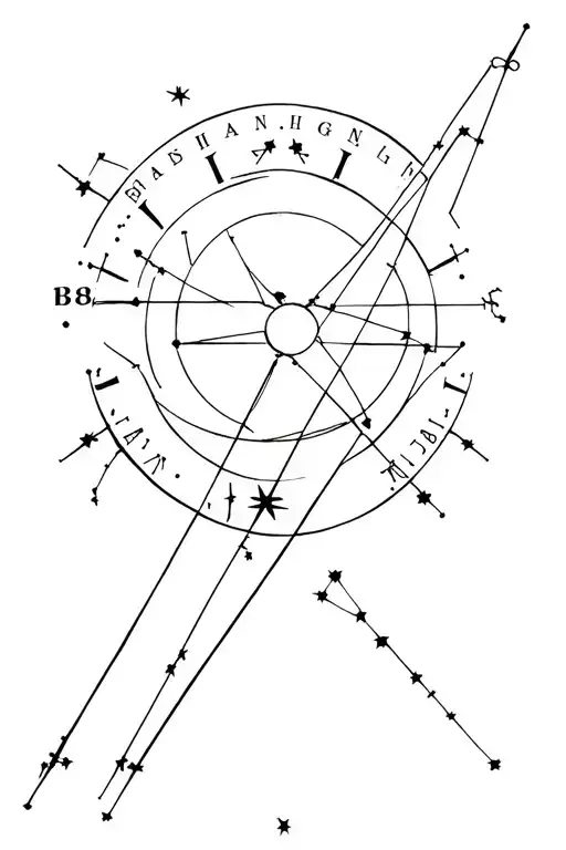 sundial and constellation intertwined tattoo design idea