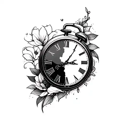 Create minimalist tattoo designs with elements related to time, and add some persons in the design too tattoo design idea