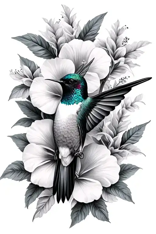 flowers and hummingbird black and white realism style tattoo tattoo design idea