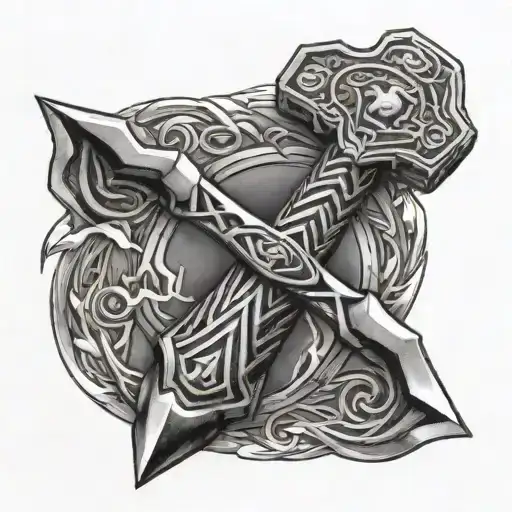 viking thor hammer and lightning tattoo design idea