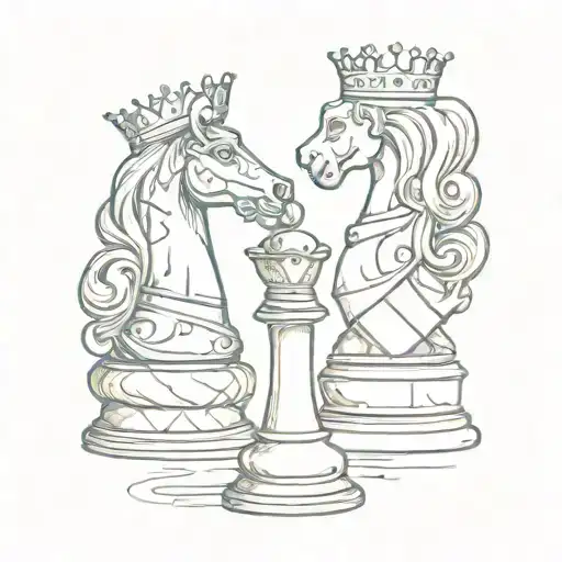 queen and knight chess piece morphing tattoo design idea