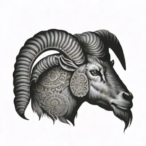 goat (Ram) with crown surrounded by sun mix with mandala art tattoo design idea