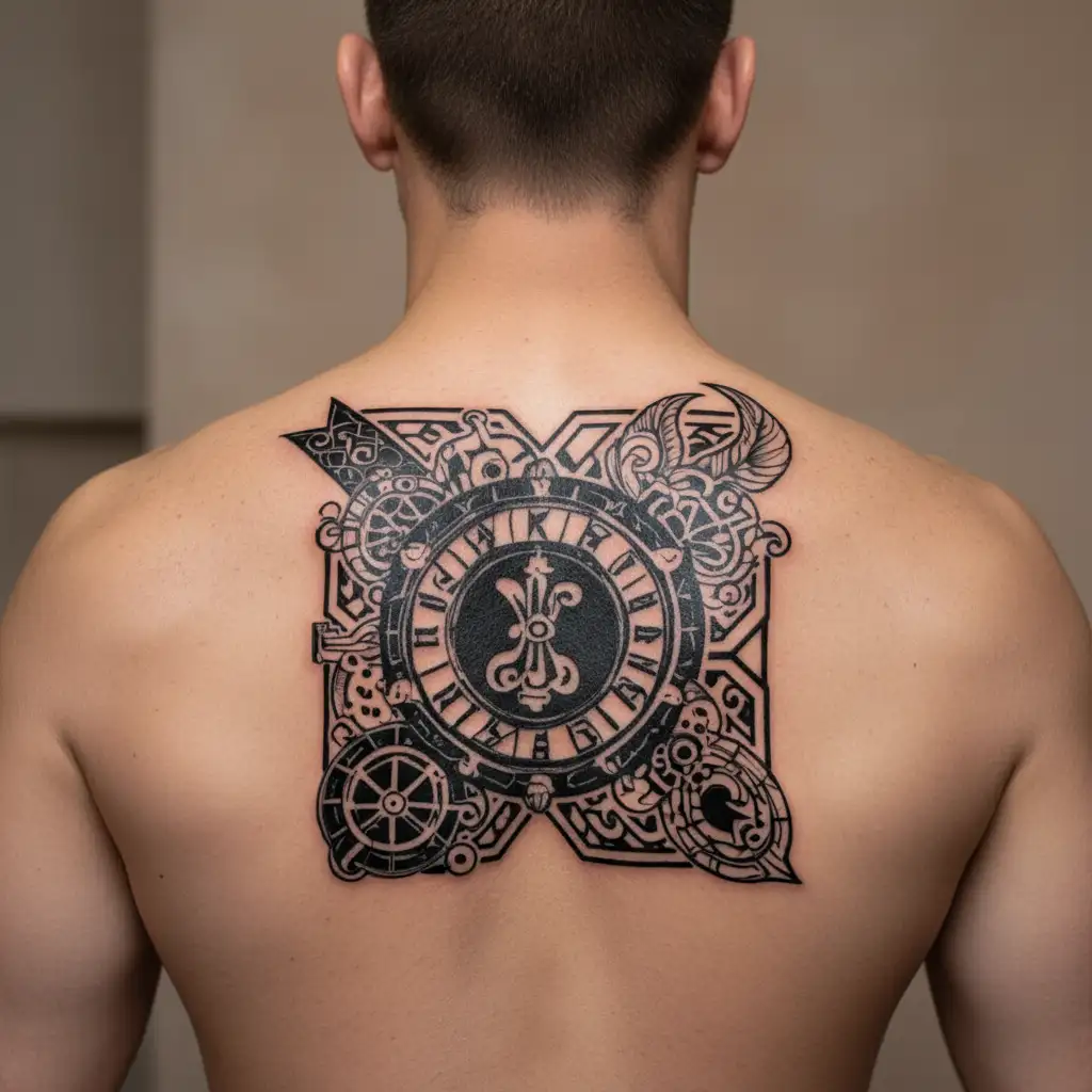 blackjack and roulette wheel tattoo design idea