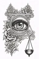 Libra, eye and rose tattoo design idea
