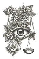 Libra, eye and rose tattoo design idea
