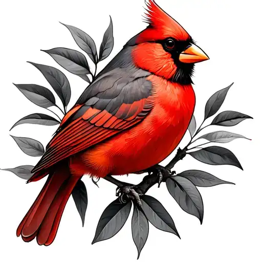 cardinal bird in a mango tree branch tattoo design idea