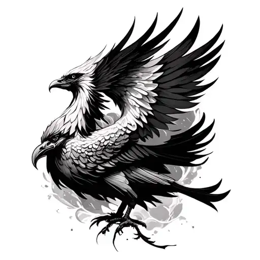 black digital print of rising phoenix&nbsp; tattoo design idea