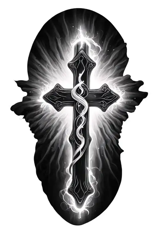 Lighting with cross  tattoo design idea