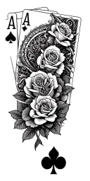 filigree design with playing cards, compass and roses tattoo design idea