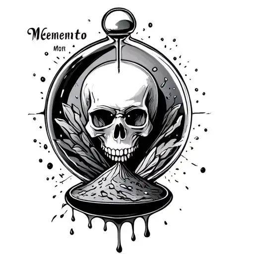 "Memento Mori" hour glass, top is a skull, bottom is broken and leaking sand tattoo design idea
