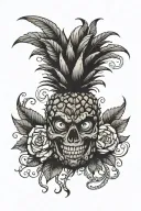 upside down pineapple with 69 number, devil horns and halo  tattoo design idea