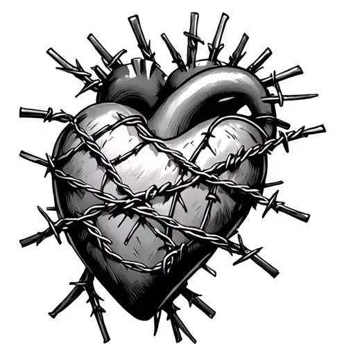 drawn heart wrapped with barbed wire for protection tattoo design idea