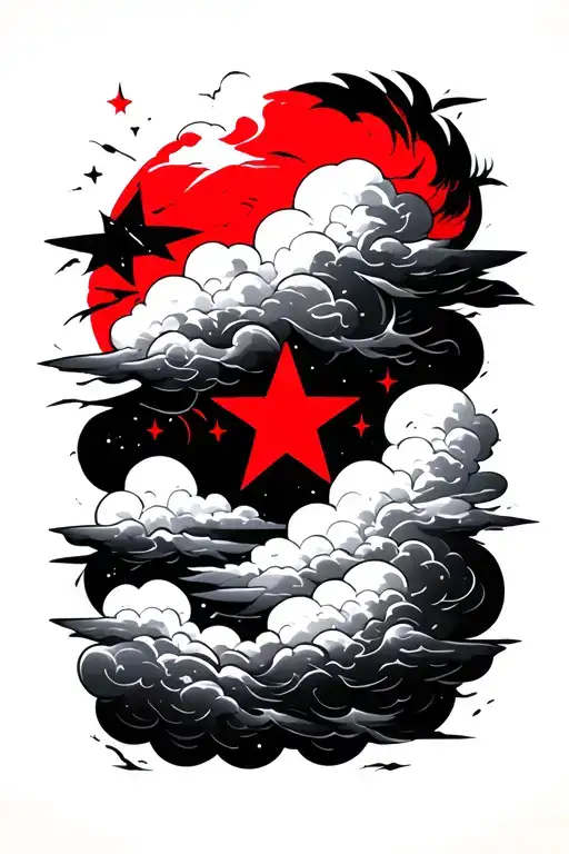 red star brae and black clouds tattoo design idea