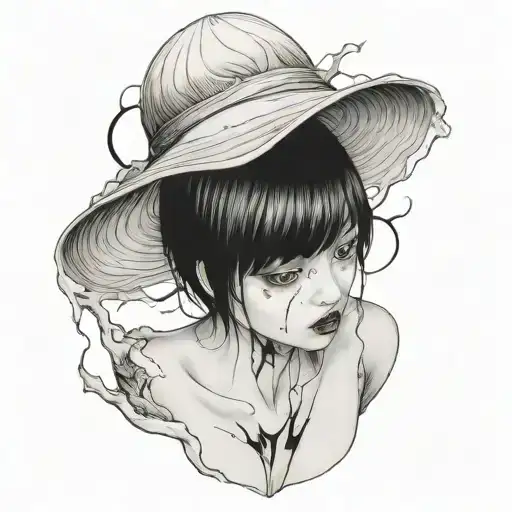 Black And White Anime Girl gore horror gothic Junji Ito Style  tattoo design idea