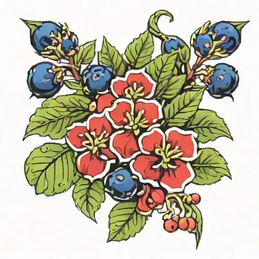 forest moss kantarell blueberry bush with their tail tattoo design idea