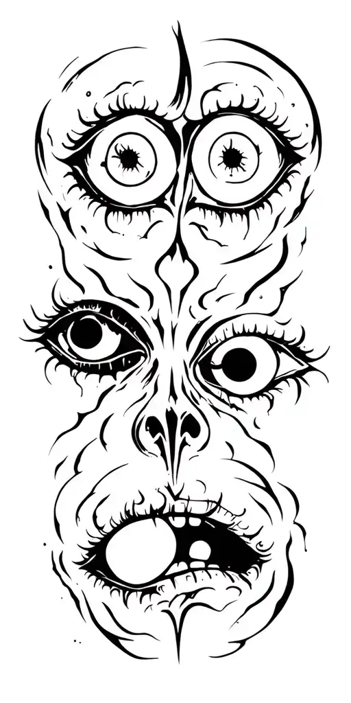 eyes, mouths, eldritch horror tattoo design idea
