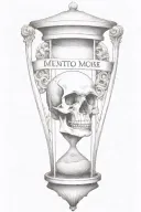 Quote "memento Mori" sand hourglass and skull tattoo design idea
