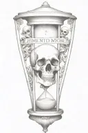 Quote "memento Mori" sand hourglass and skull tattoo design idea