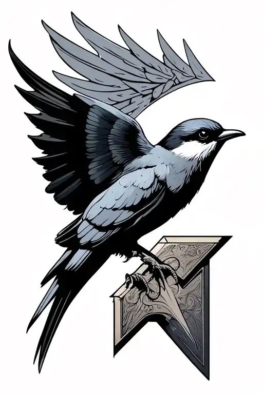 A mechanically shaped swallow to surround an old arrow tattoo  tattoo design idea