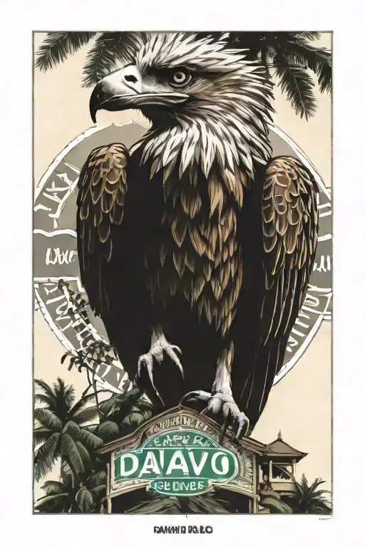 davao city with philippine eagle, street signs and building design tattoo design idea