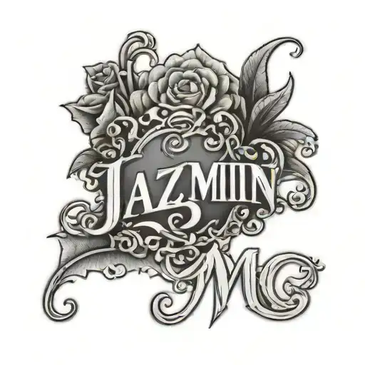 Jazmin name with gothic letters tattoo design idea