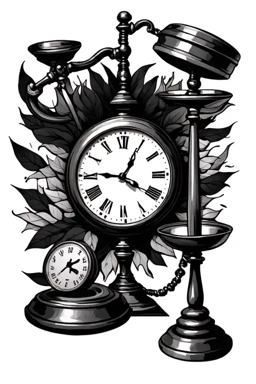 scales with clock and weights tattoo design idea
