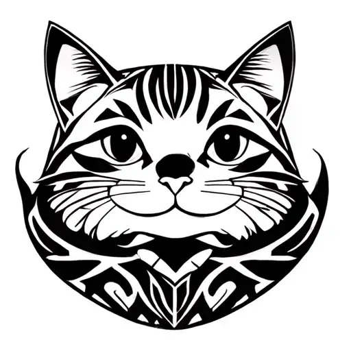 Cat tattoo with a small black patch under lips looking like beard inside a dumpling tattoo design idea