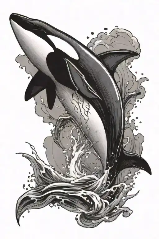 orca whale jumping out of water  tattoo design idea