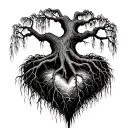 Weeping willow tree that has roots with roots that grow down into a heart shape  tattoo design idea