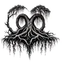 Weeping willow tree that has roots with roots that grow down into a heart shape  tattoo design idea
