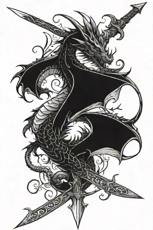 black dragon wrapped around sword tattoo design idea