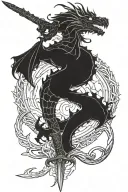 black dragon wrapped around sword tattoo design idea
