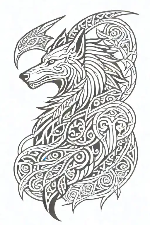 viking wolf and raven tribal tattoo tattoo design idea