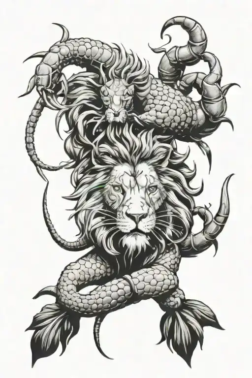 lion and lobster tattoo design idea