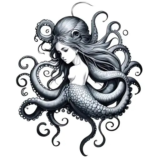 Mermaid And Octopus tattoo design idea