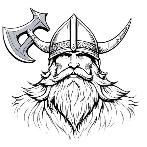 Thor viking with beard Viking helmet axe tattoo design idea