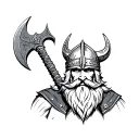 Thor viking with beard Viking helmet axe tattoo design idea