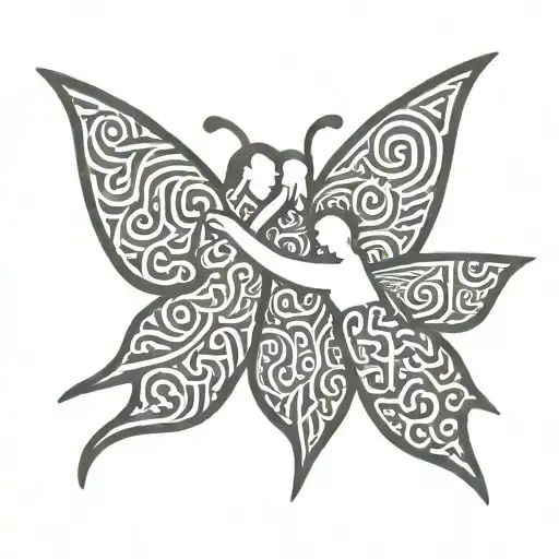two gay man with butterfly wings symbol of  coming out make it keith haring style, sexual, cutesy, lovers tattoo design idea