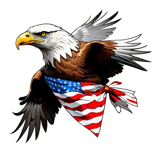 Flying Bald Eagle wearing an American Flag bandana. tattoo design idea