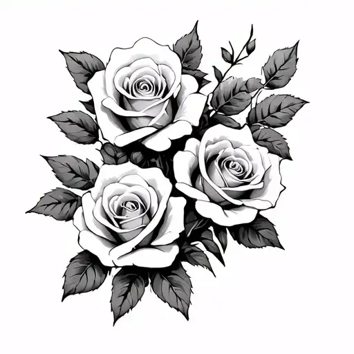  4 roses and Roman numerals tattoo design idea