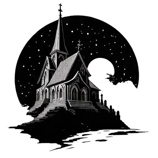 dark fantasy cyber sigilism church tattoo design idea