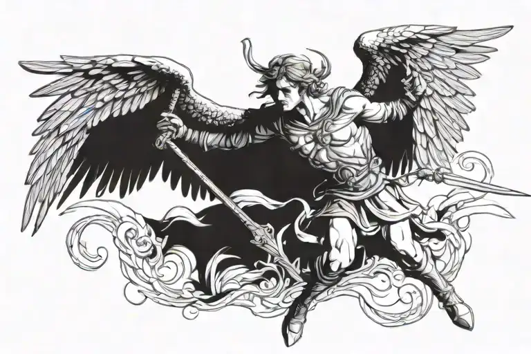 archangel michel defeating lucifer biblical sleeve tattoo design idea
