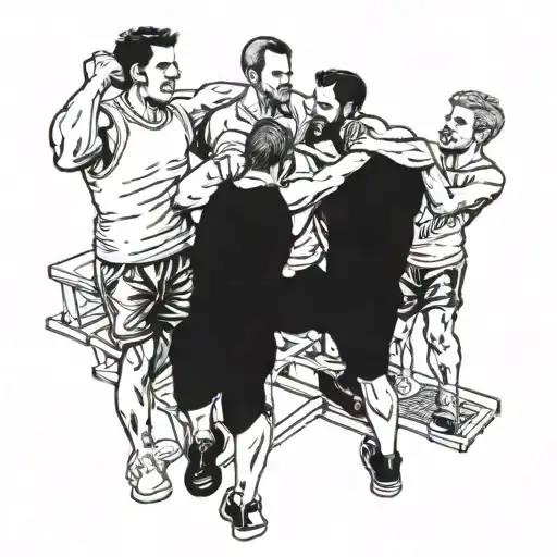 A tattoo depicting a group of friends meeting at a gym, with a Valencian and two Basques, inspiring to live life to the fullest tattoo design idea