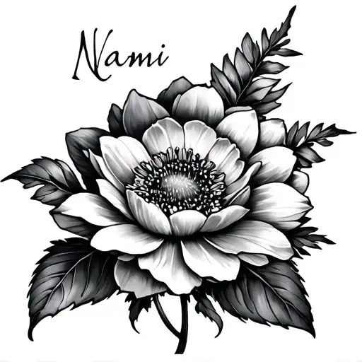 Naomi written into a flower tattoo design idea