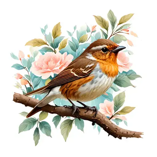 wren bird perched tattoo design idea