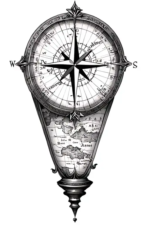 antique map with compass landmarks and passport stamps tattoo design idea