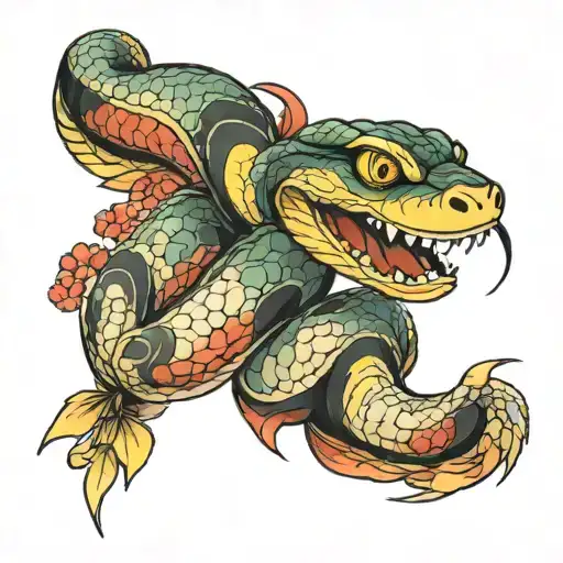 Japanese style snake wrapped tattoo design idea